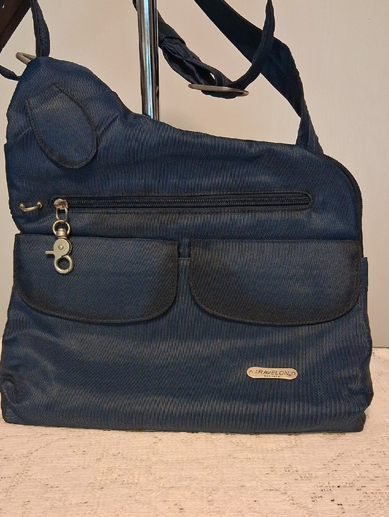 Travelon Handbags - Travelon Navy Blue Crossbody Bag with Front Flap Pockets